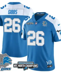 Jahmyr Gibbs Detroit Lions Nike 2024 NFC North Champions Stitched Jersey - Black - Image 45
