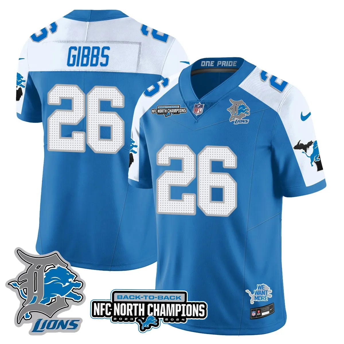 Jahmyr Gibbs Detroit Lions Nike 2024 NFC North Champions Stitched Jersey - Black - Image 45