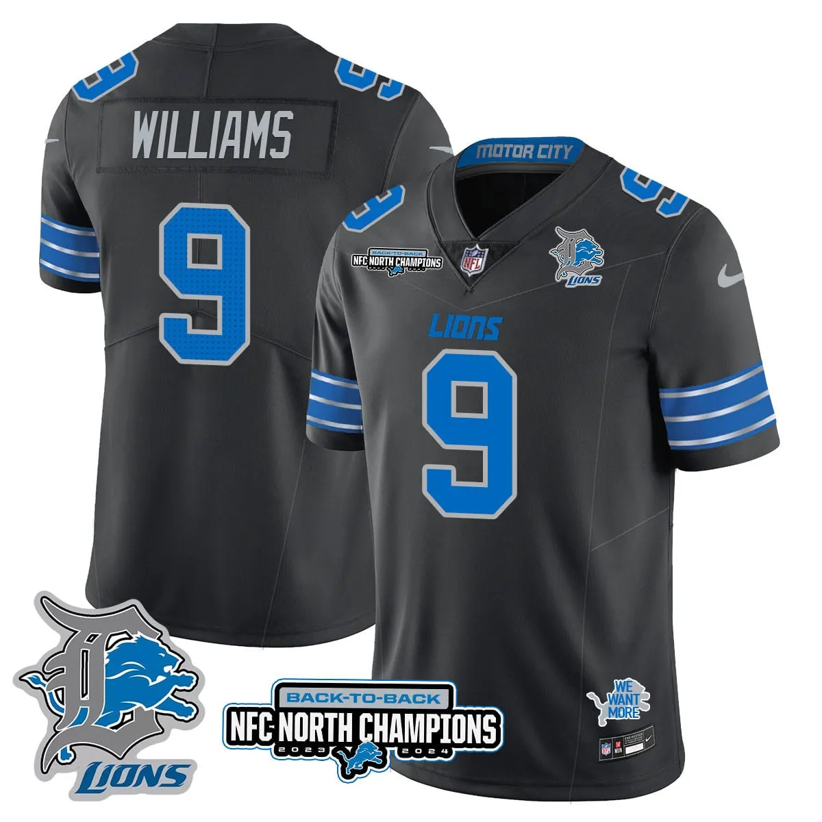Jahmyr Gibbs Detroit Lions Nike 2024 NFC North Champions Stitched Jersey - Black - Image 53