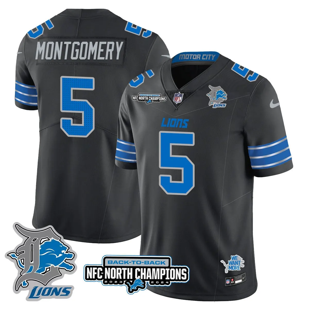 Jahmyr Gibbs Detroit Lions Nike 2024 NFC North Champions Stitched Jersey - Black - Image 58