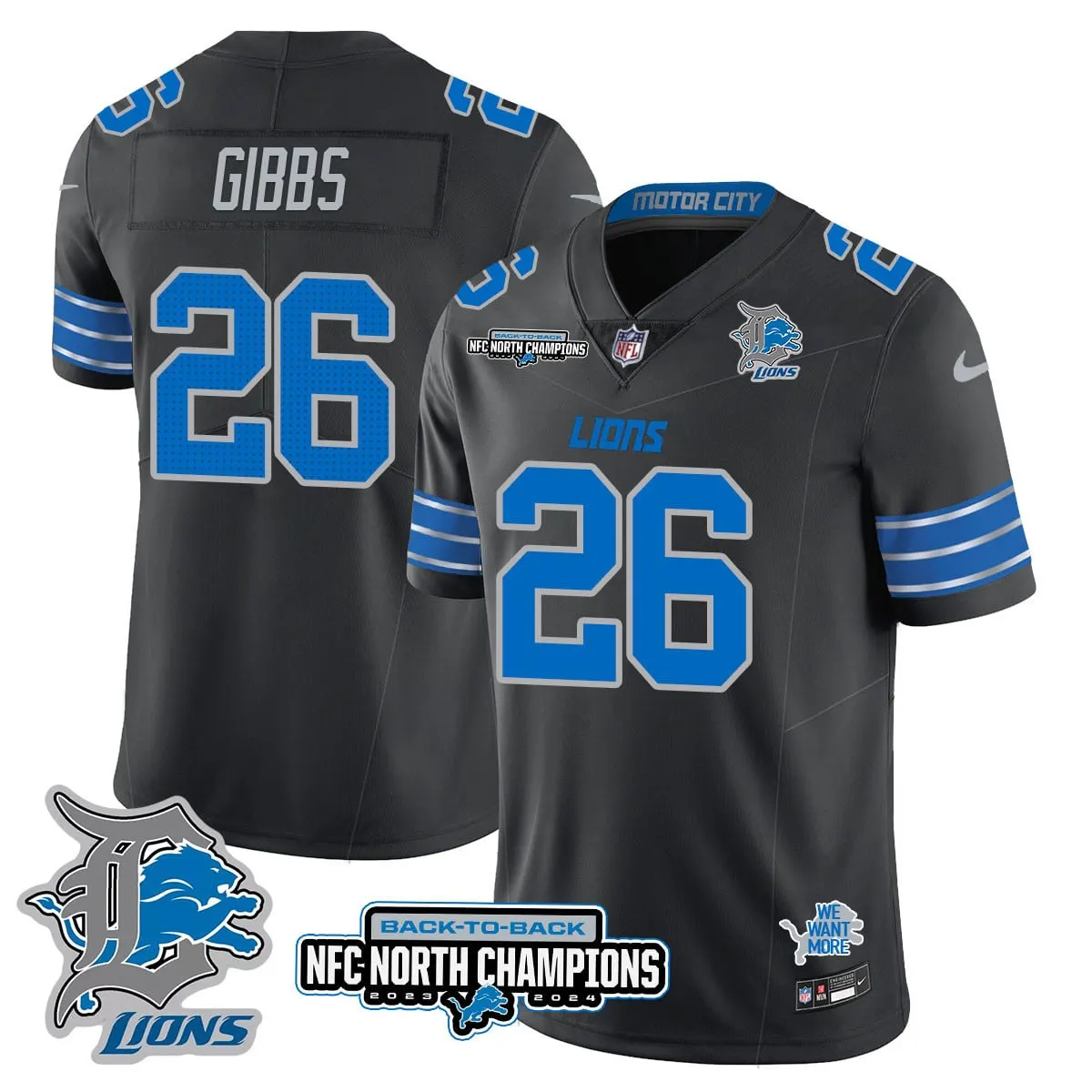 Jahmyr Gibbs Detroit Lions Nike 2024 NFC North Champions Stitched Jersey - Black - Image 55