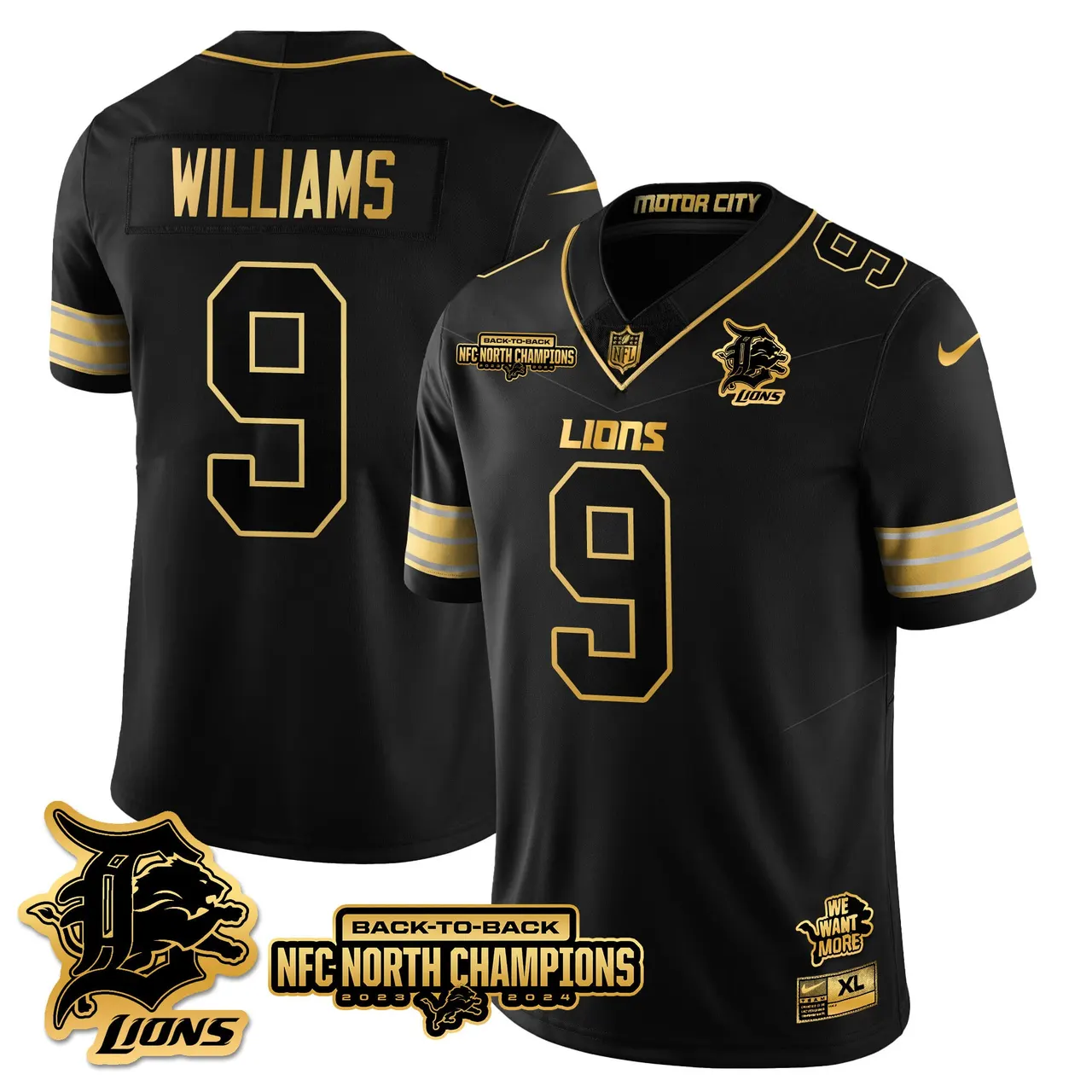 Jahmyr Gibbs Detroit Lions Nike 2024 NFC North Champions Stitched Jersey - Black - Image 70
