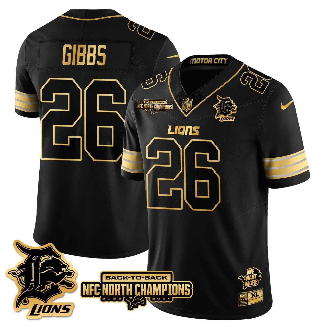 Jahmyr Gibbs Detroit Lions Nike 2024 NFC North Champions Stitched Jersey - Black