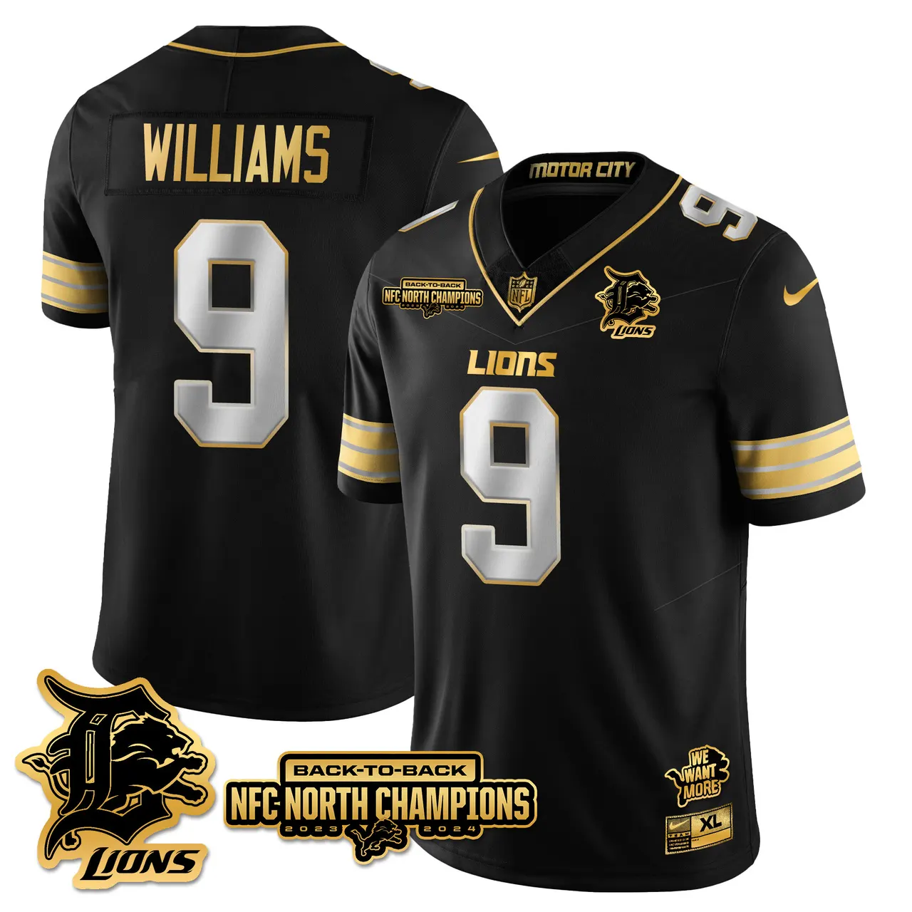 Jahmyr Gibbs Detroit Lions Nike 2024 NFC North Champions Stitched Jersey - Black - Image 76