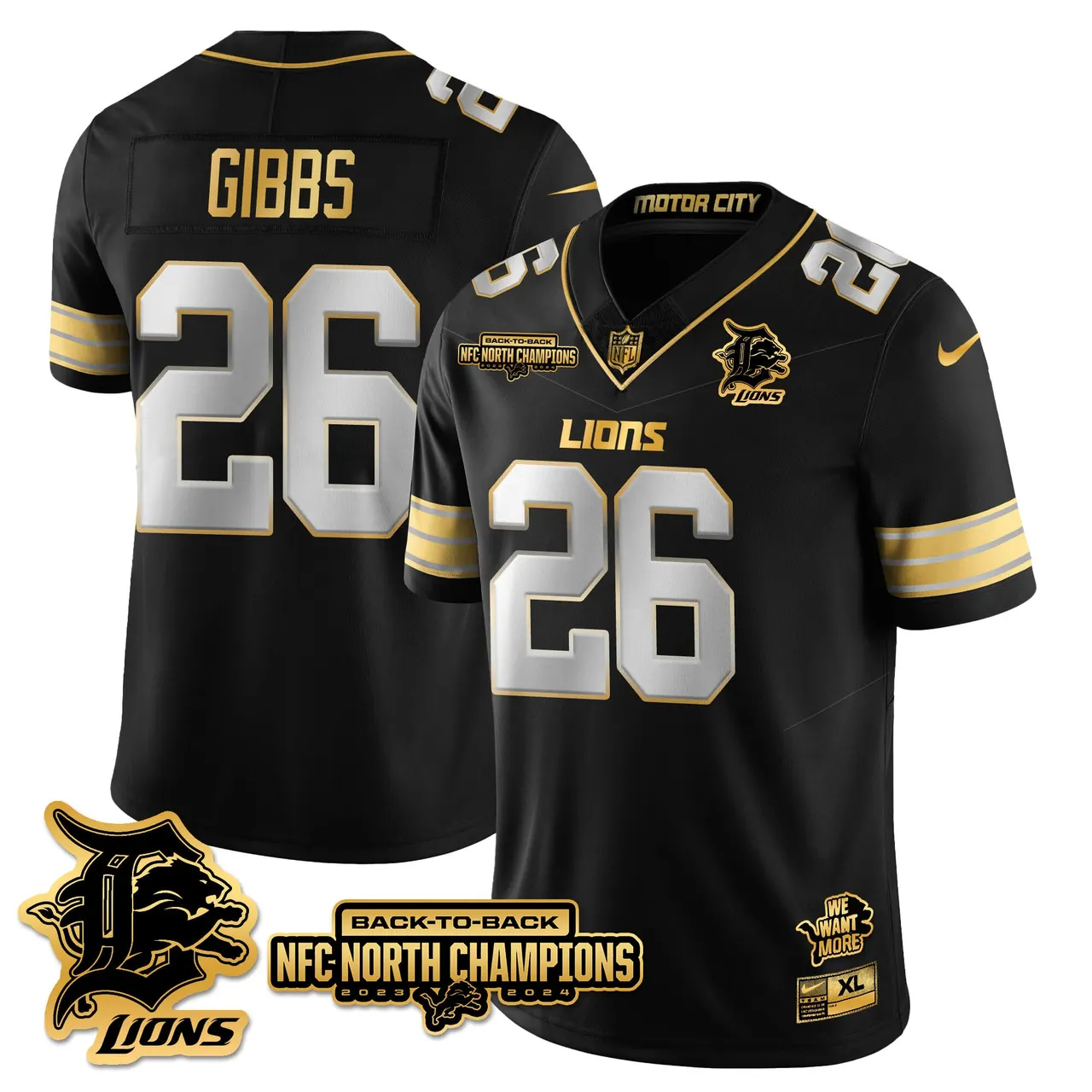 Jahmyr Gibbs Detroit Lions Nike 2024 NFC North Champions Stitched Jersey - Black - Image 75