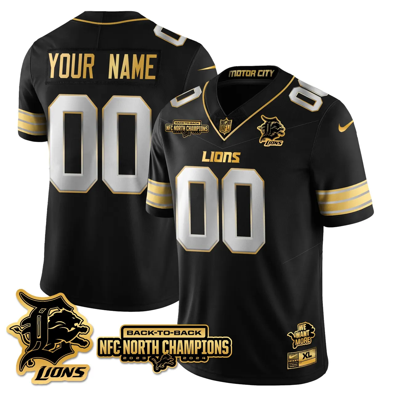 Detroit Lions Nike 2024 NFC North Champions Custom Stitched Jersey - Gray - Image 4