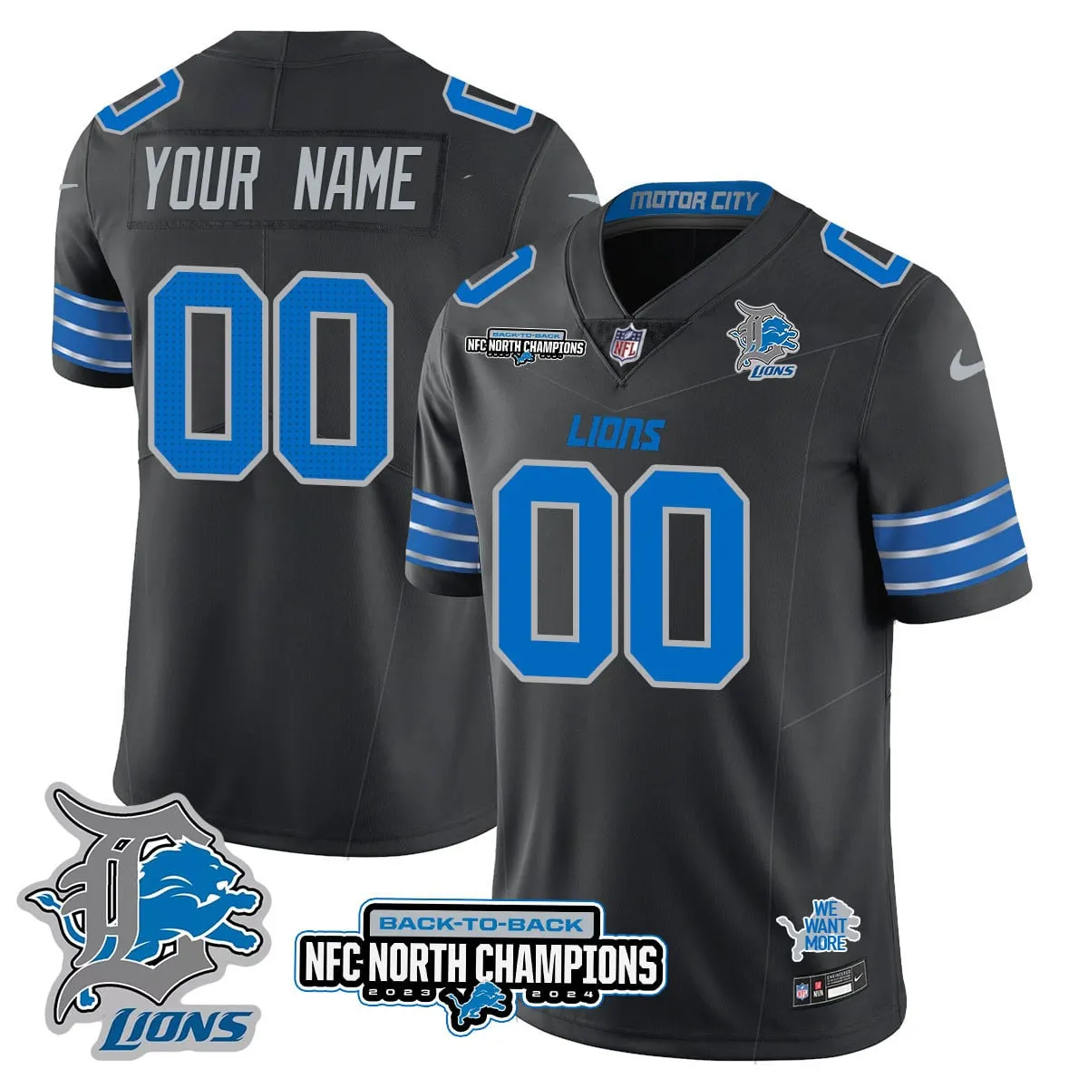 Detroit Lions Nike 2024 NFC North Champions Custom Stitched Jersey - Gray - Image 6