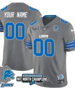 Detroit Lions Nike 2024 NFC North Champions Custom Stitched Jersey - Gray
