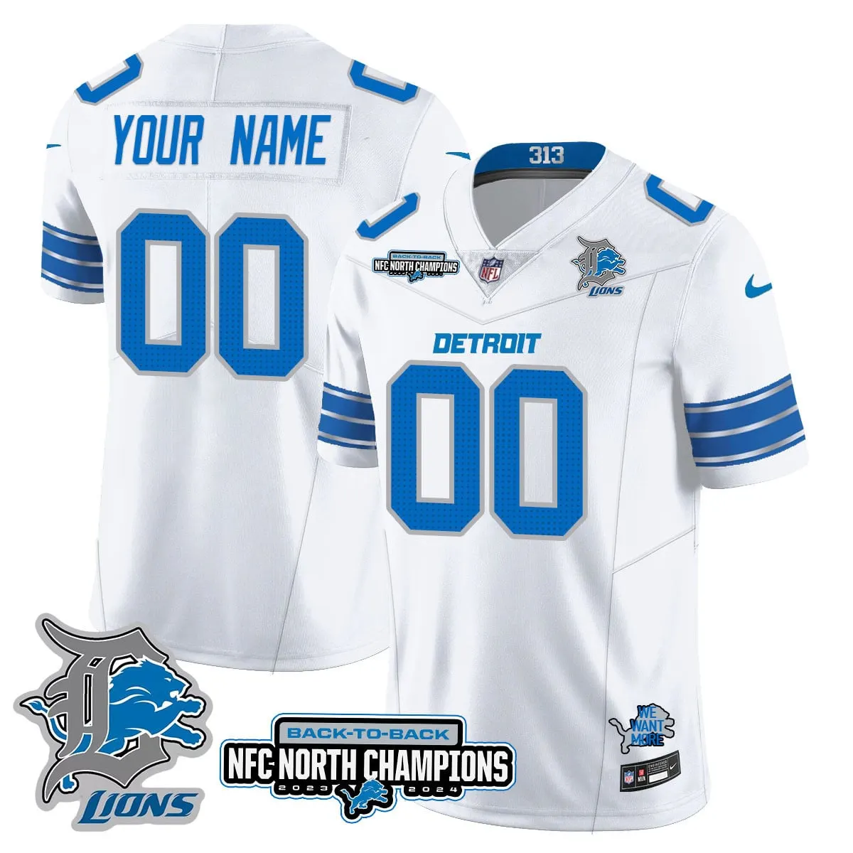 Detroit Lions Nike 2024 NFC North Champions Custom Stitched Jersey - Gray - Image 10