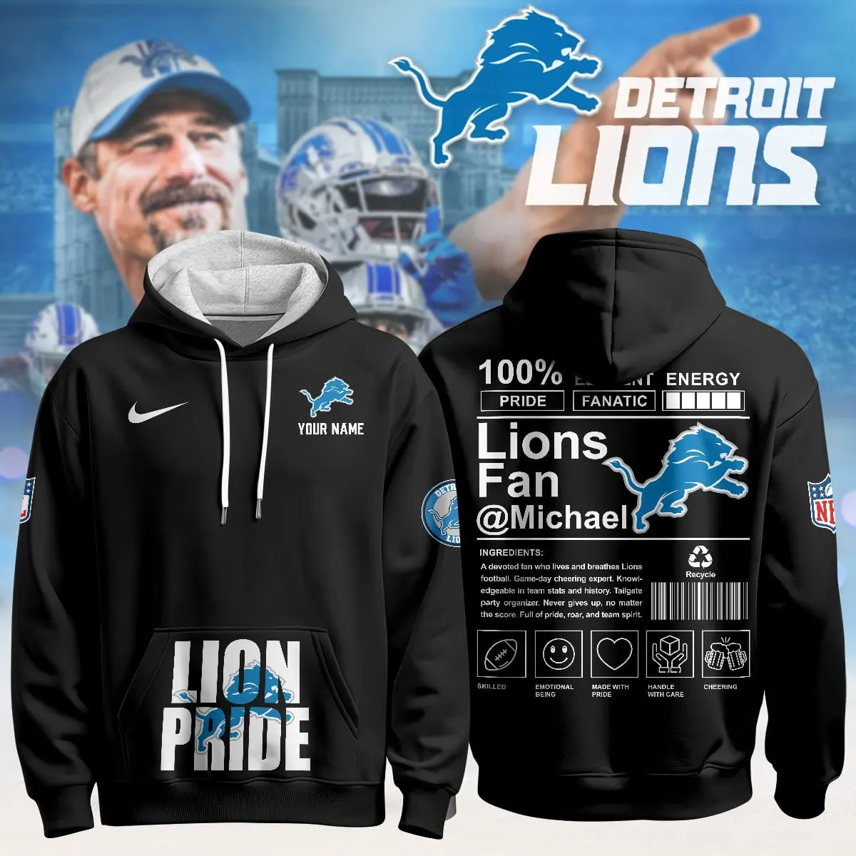 Detroit Lions Nike Pride Custom Limited Pullover Hoodie - Powder Blue - Image 3