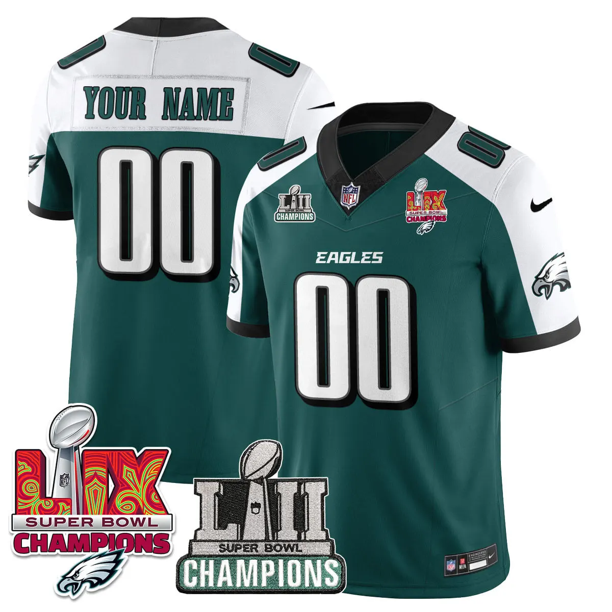 Philadelphia Eagles Nike LII-LIX Super Bowl Champions Vapor Custom Limited Stitched Jersey - LIX Limited Jersey All - Black - Image 6