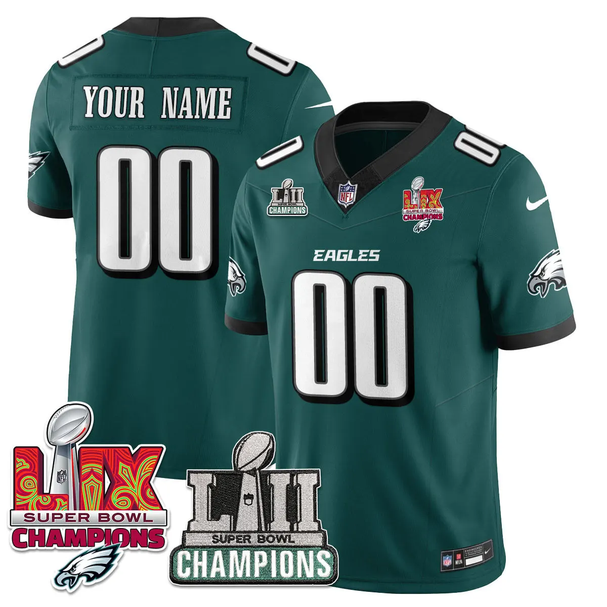 Philadelphia Eagles Nike LII-LIX Super Bowl Champions Vapor Custom Limited Stitched Jersey - LIX Limited Jersey All - Black - Image 3