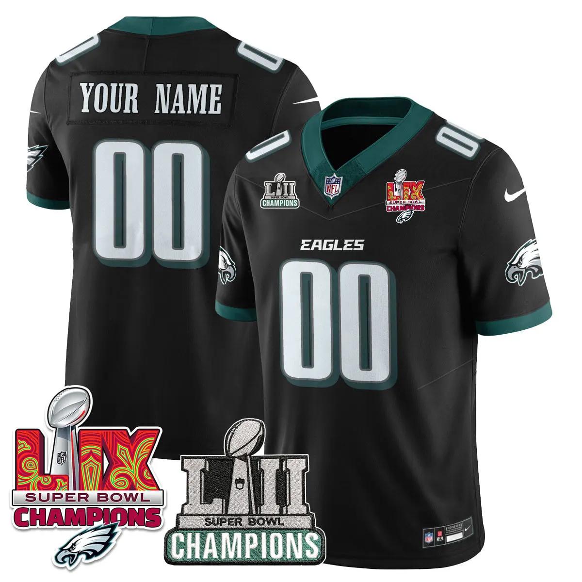 Philadelphia Eagles Nike LII-LIX Super Bowl Champions Vapor Custom Limited Stitched Jersey - LIX Limited Jersey All - Black - Image 2