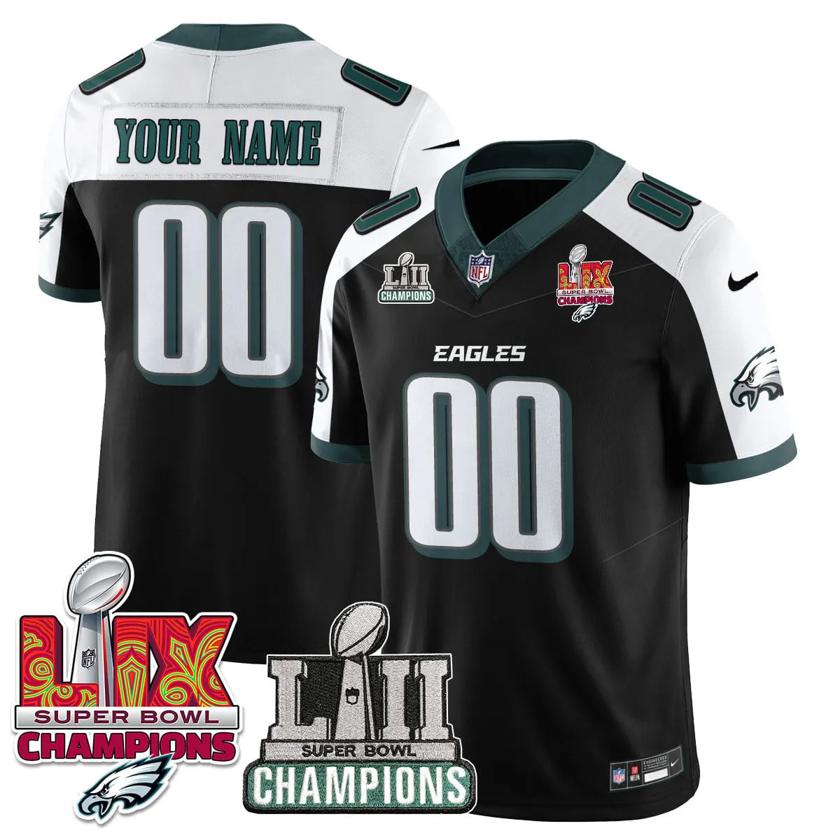 Philadelphia Eagles Nike LII-LIX Super Bowl Champions Vapor Custom Limited Stitched Jersey - LIX Limited Jersey All - Black