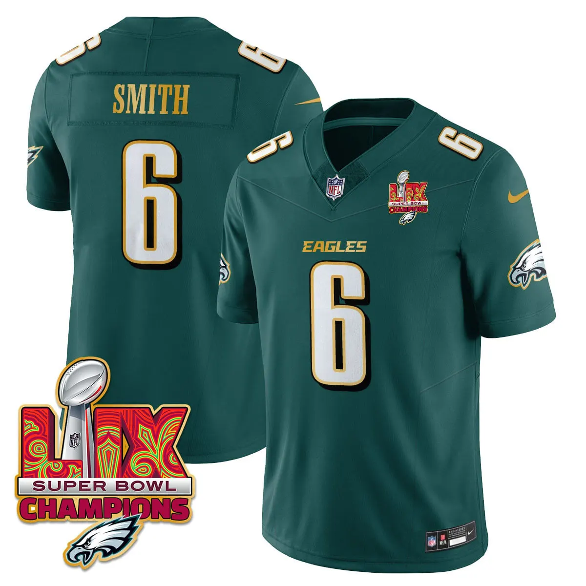 Philadelphia Eagles Nike Gold Trim Super Bowl LIX Champions Vapor Limited Stitched Jersey - Kelly Green - Image 30