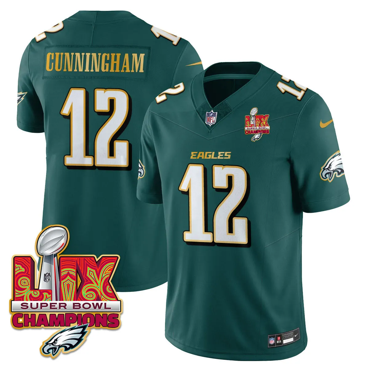 Philadelphia Eagles Nike Gold Trim Super Bowl LIX Champions Vapor Limited Stitched Jersey - Kelly Green - Image 26