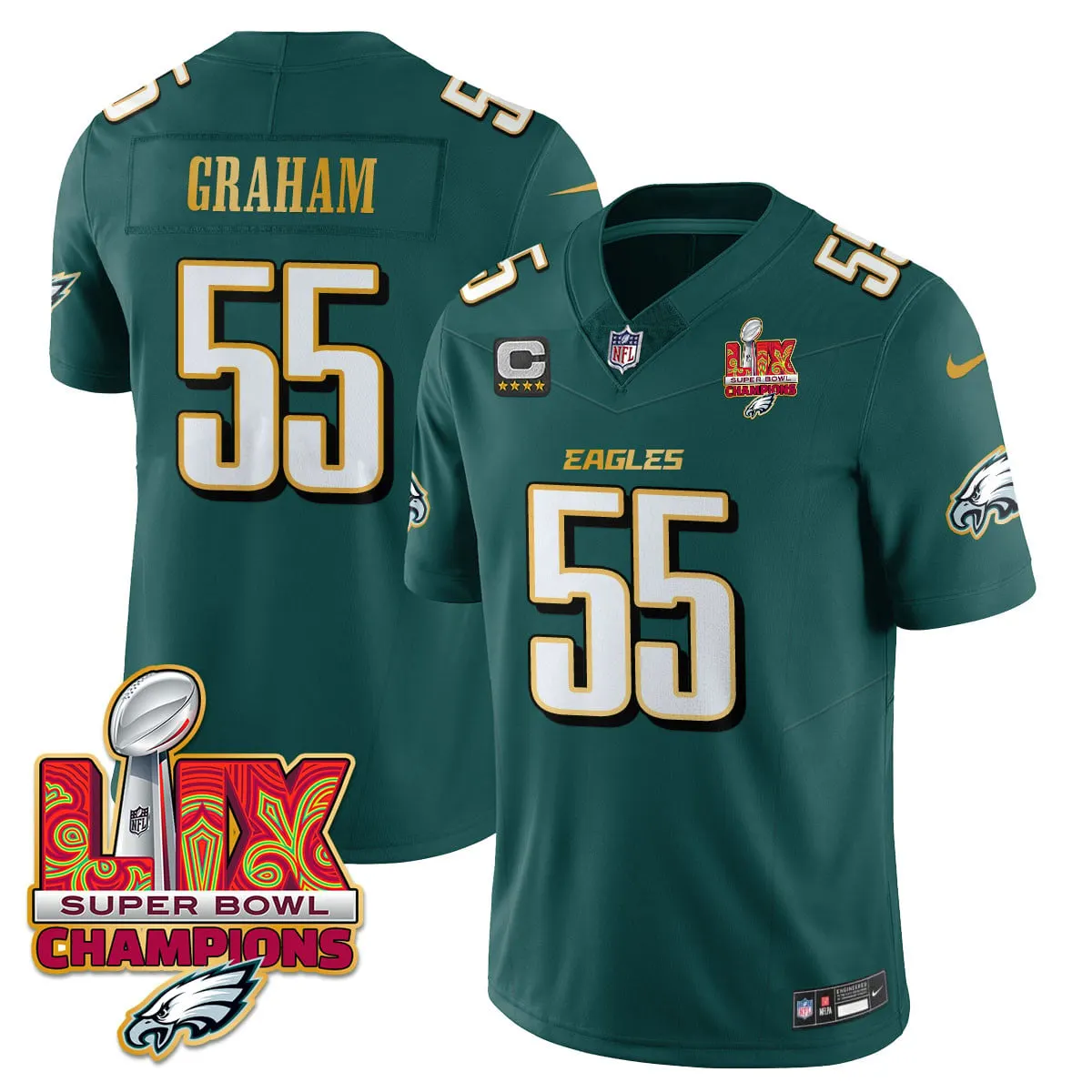 Philadelphia Eagles Nike Gold Trim Super Bowl LIX Champions Vapor Limited Stitched Jersey - Kelly Green - Image 27