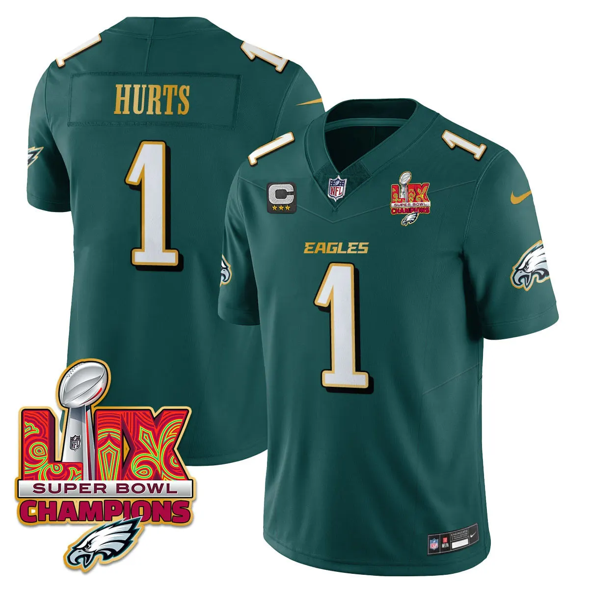 Philadelphia Eagles Nike Gold Trim Super Bowl LIX Champions Vapor Limited Stitched Jersey - Kelly Green - Image 28