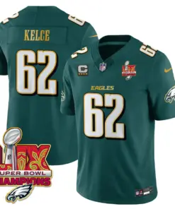 Philadelphia Eagles Nike Gold Trim Super Bowl LIX Champions Vapor Limited Stitched Jersey - Kelly Green - Image 29