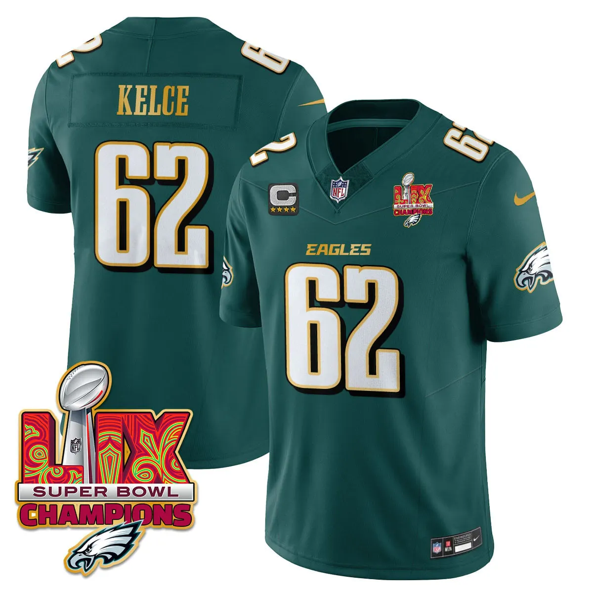 Philadelphia Eagles Nike Gold Trim Super Bowl LIX Champions Vapor Limited Stitched Jersey - Kelly Green - Image 29