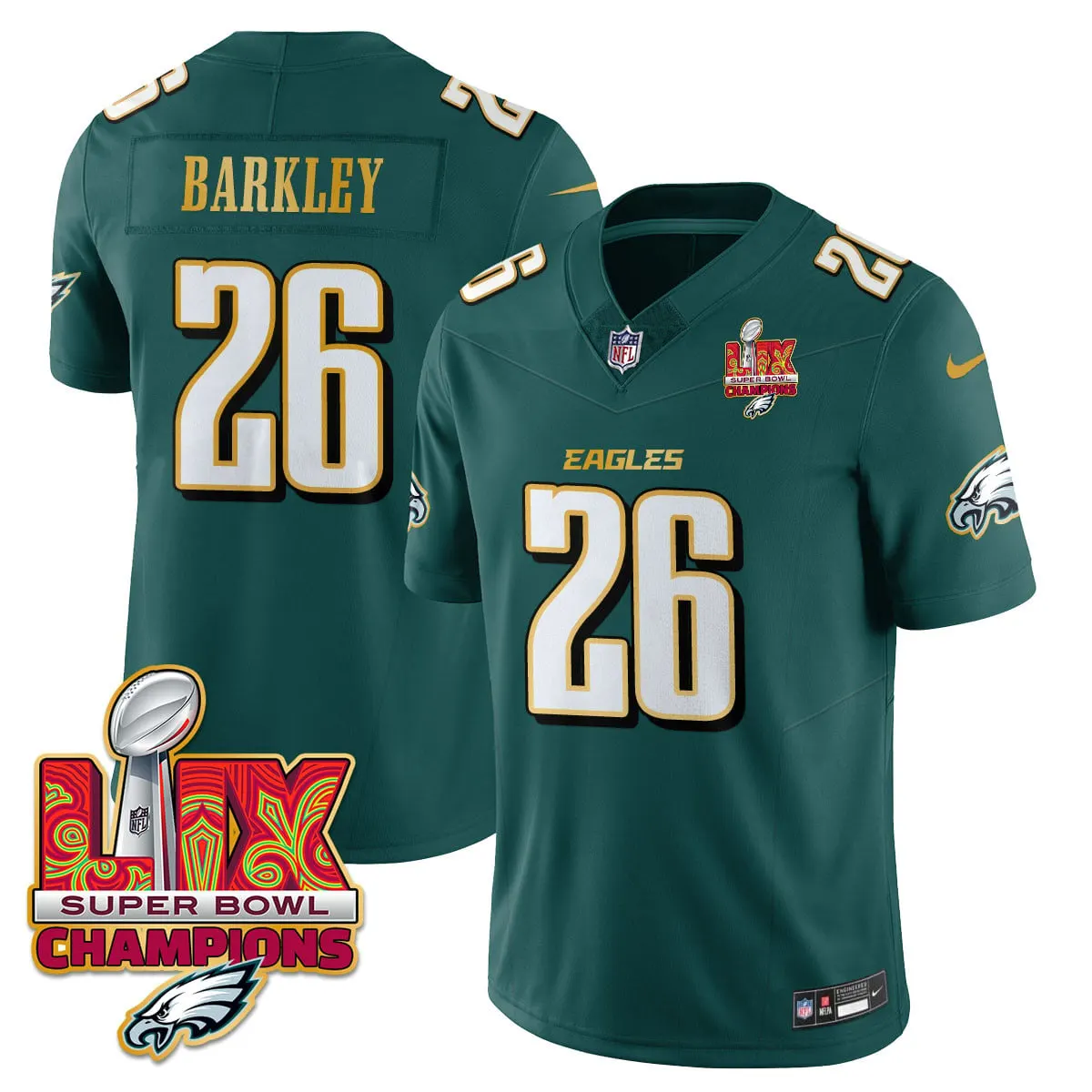 Philadelphia Eagles Nike Gold Trim Super Bowl LIX Champions Vapor Limited Stitched Jersey - Kelly Green