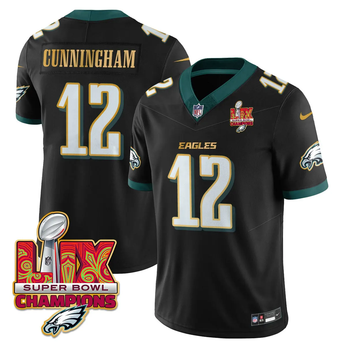 Philadelphia Eagles Nike Gold Trim Super Bowl LIX Champions Vapor Limited Stitched Jersey - Kelly Green - Image 31