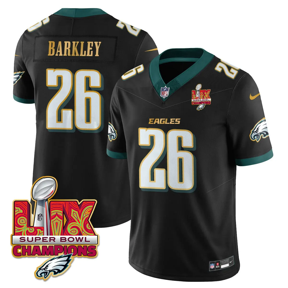 Philadelphia Eagles Nike Gold Trim Super Bowl LIX Champions Vapor Limited Stitched Jersey - Kelly Green - Image 33