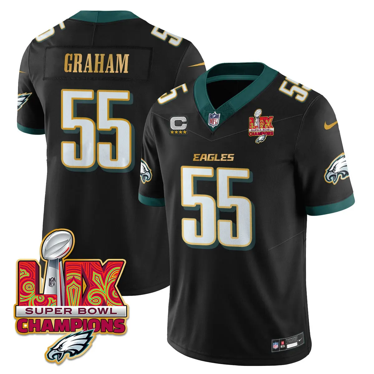Philadelphia Eagles Nike Gold Trim Super Bowl LIX Champions Vapor Limited Stitched Jersey - Kelly Green - Image 34