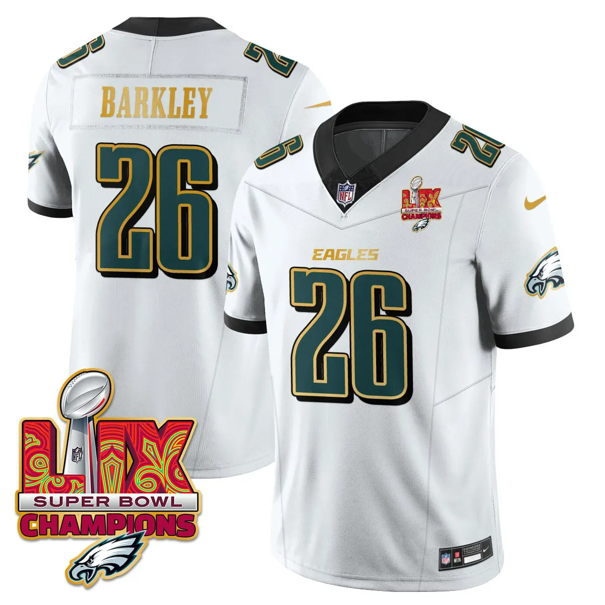 Philadelphia Eagles Nike Gold Trim Super Bowl LIX Champions Vapor Limited Stitched Jersey - Kelly Green - Image 37