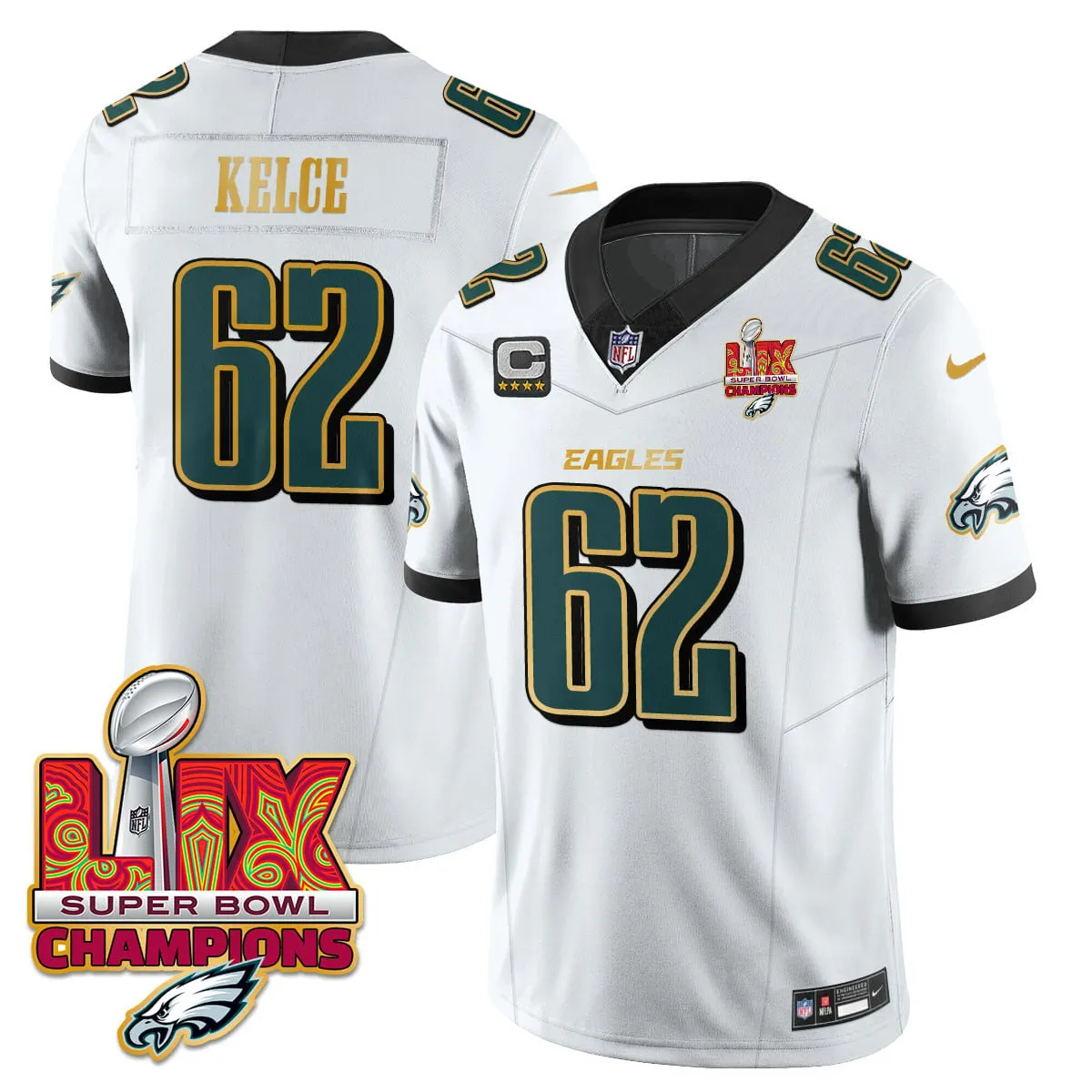 Philadelphia Eagles Nike Gold Trim Super Bowl LIX Champions Vapor Limited Stitched Jersey - Kelly Green - Image 41