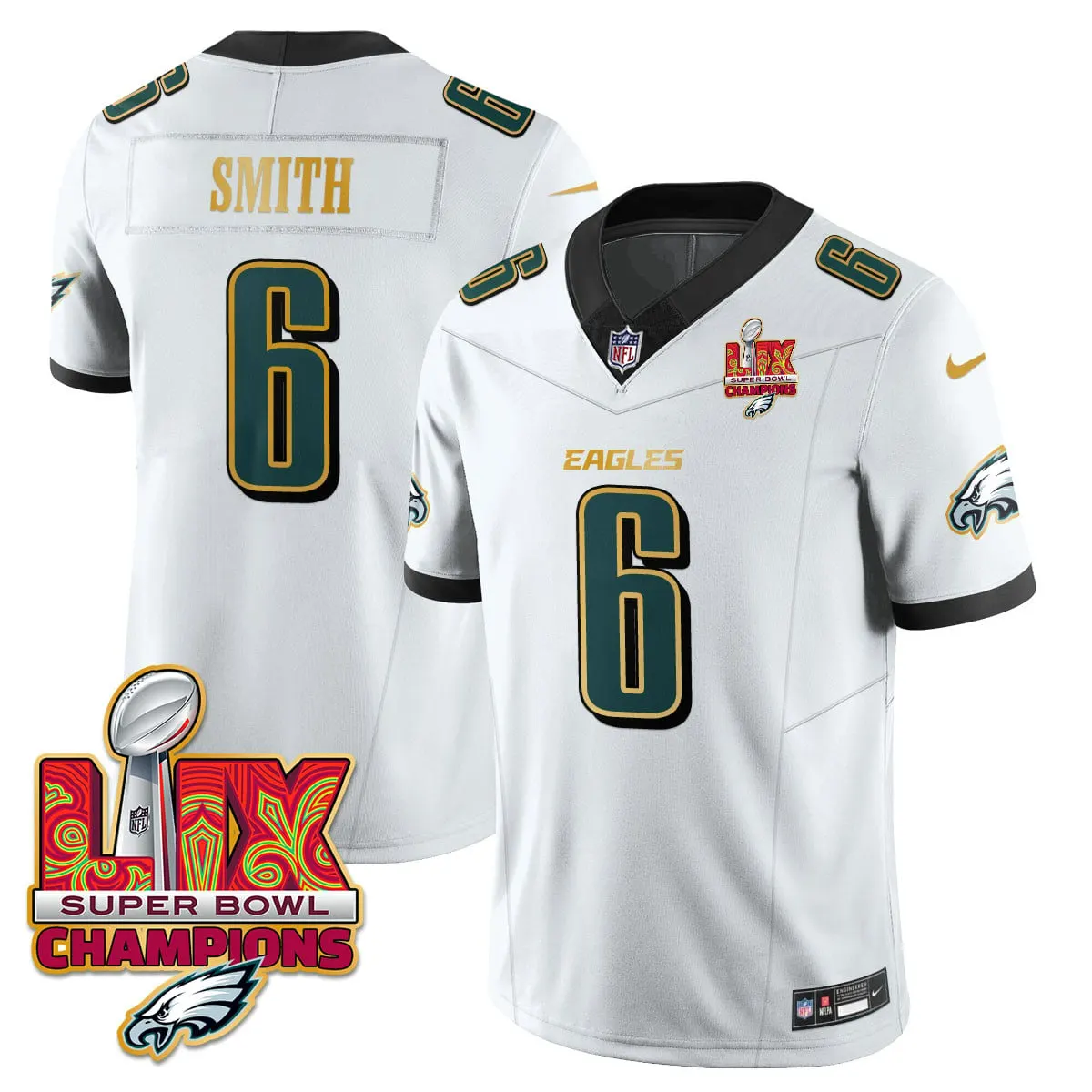 Philadelphia Eagles Nike Gold Trim Super Bowl LIX Champions Vapor Limited Stitched Jersey - Kelly Green - Image 42