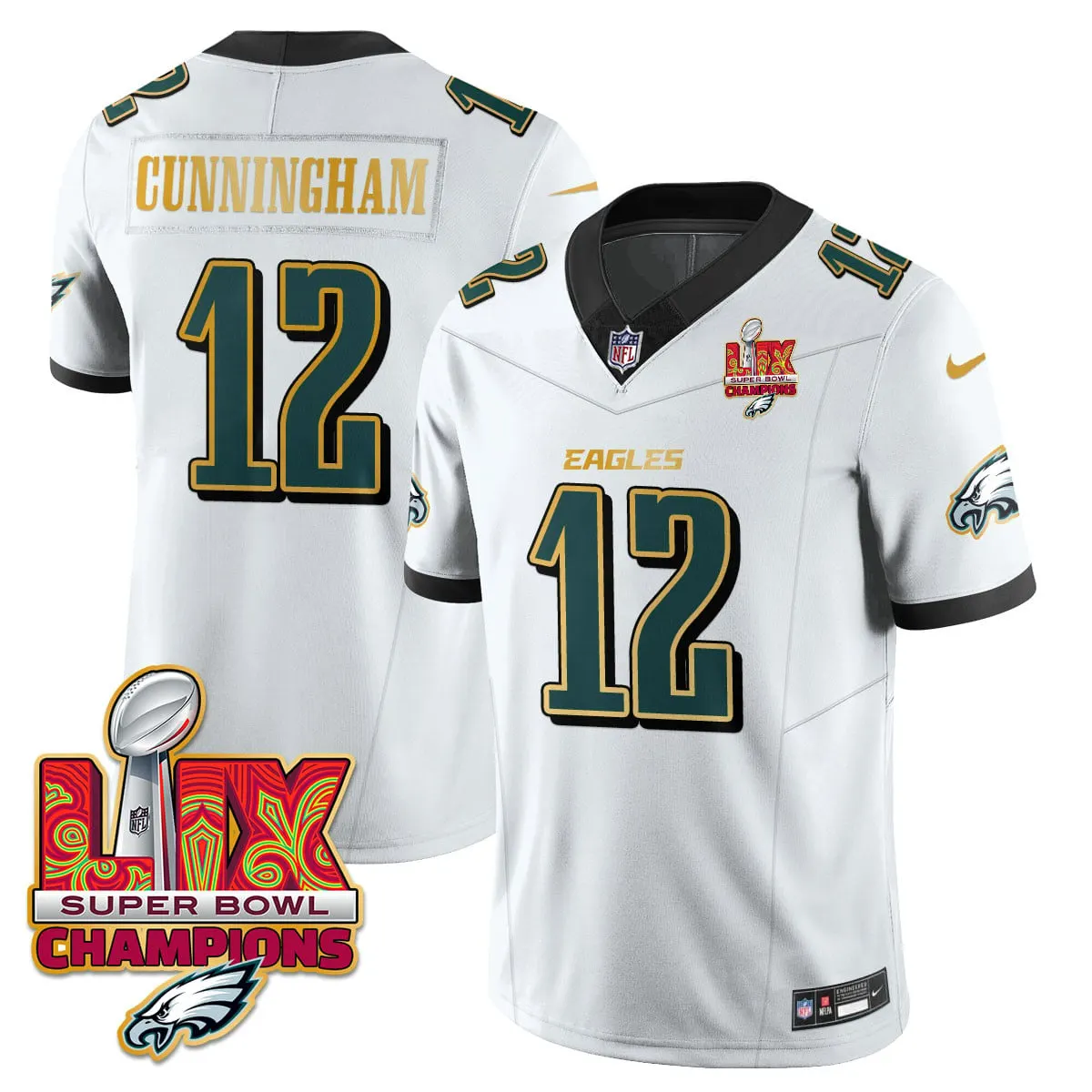 Philadelphia Eagles Nike Gold Trim Super Bowl LIX Champions Vapor Limited Stitched Jersey - Kelly Green - Image 39