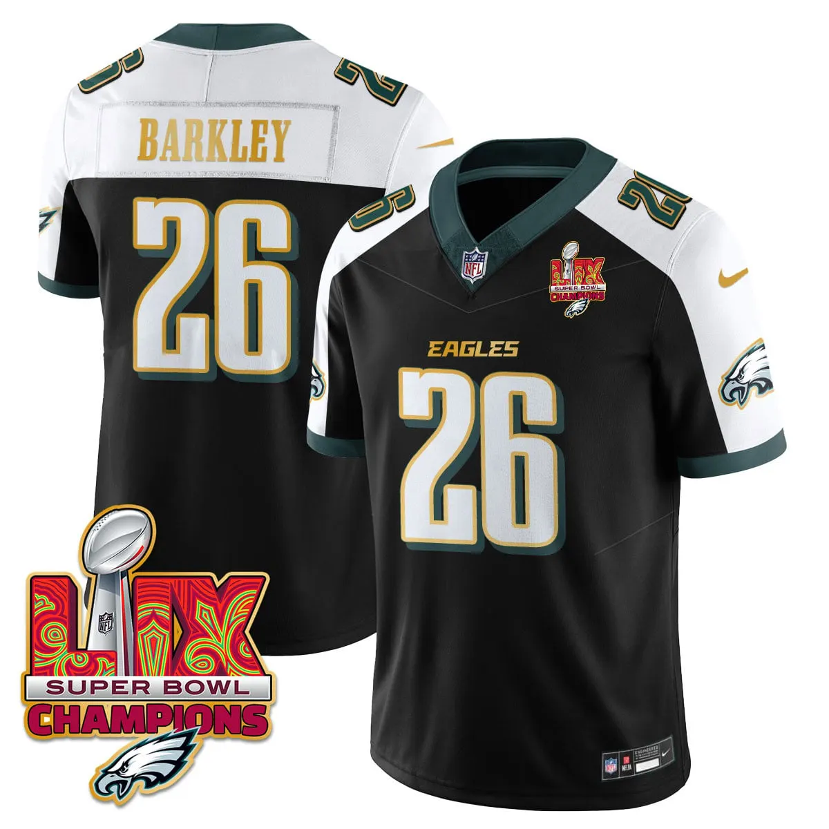 Philadelphia Eagles Nike Gold Trim Super Bowl LIX Champions Vapor Limited Stitched Jersey - Kelly Green - Image 43