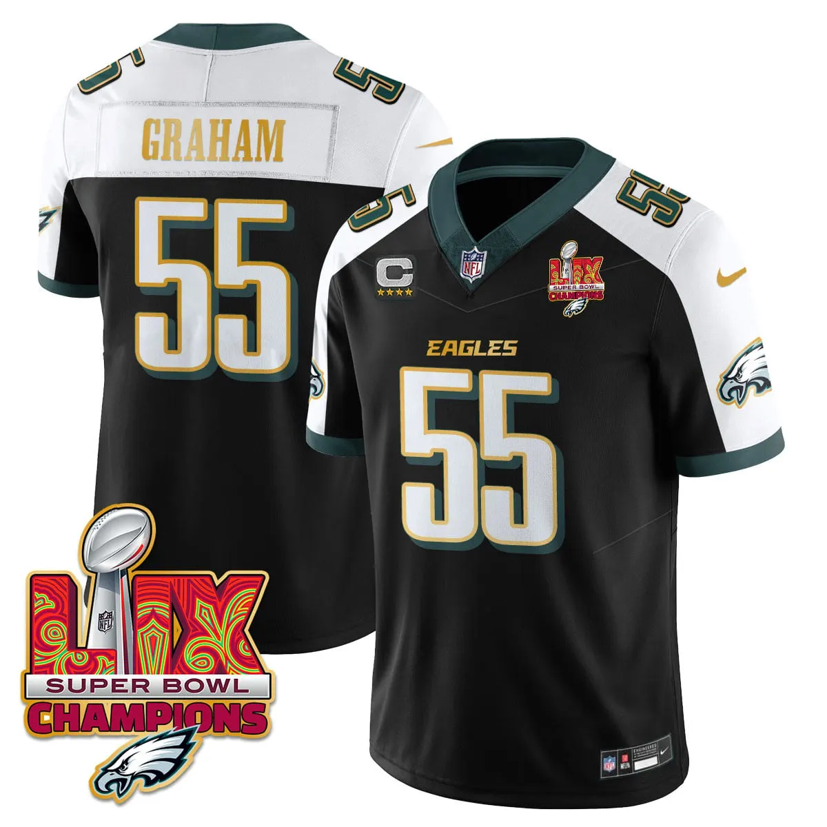 Philadelphia Eagles Nike Gold Trim Super Bowl LIX Champions Vapor Limited Stitched Jersey - Kelly Green - Image 45