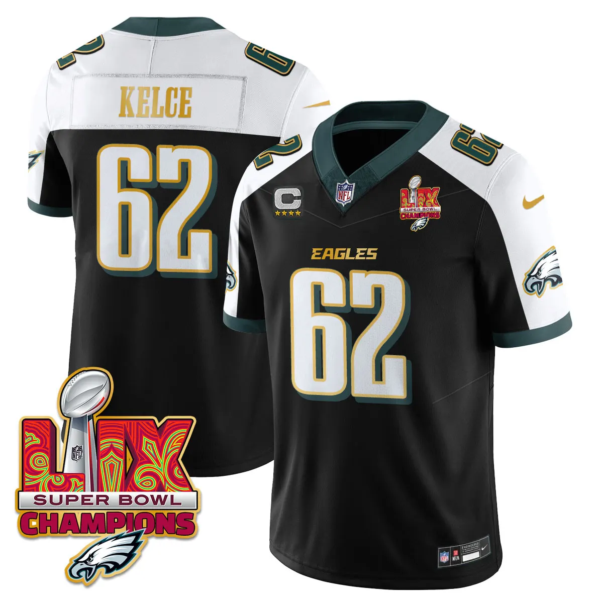 Philadelphia Eagles Nike Gold Trim Super Bowl LIX Champions Vapor Limited Stitched Jersey - Kelly Green - Image 48