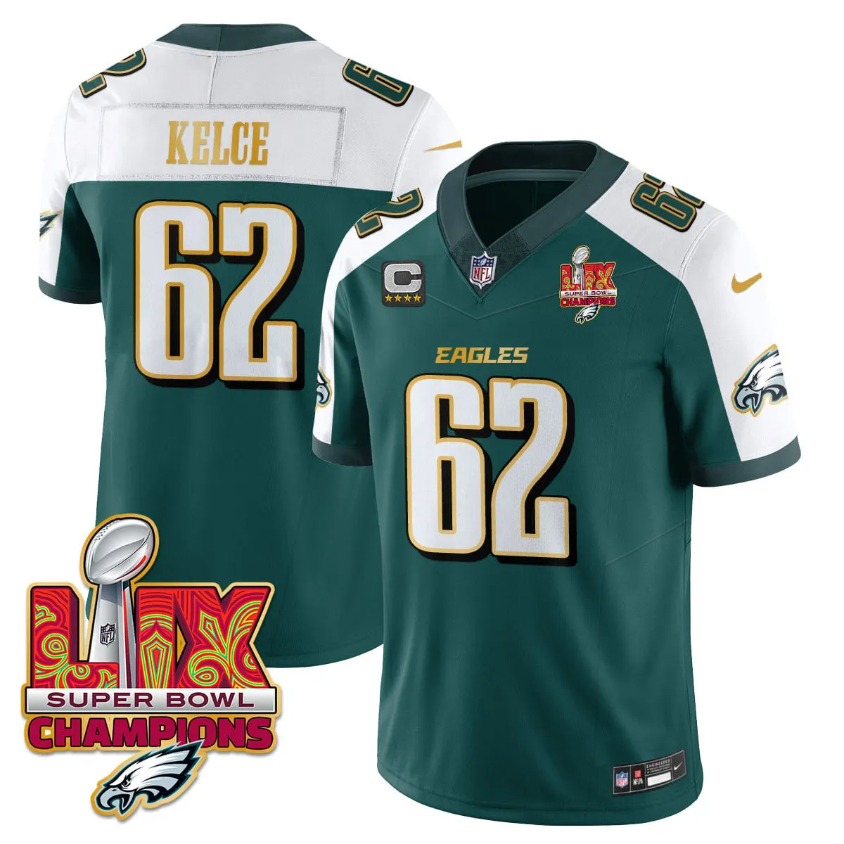 Philadelphia Eagles Nike Gold Trim Super Bowl LIX Champions Vapor Limited Stitched Jersey - Kelly Green - Image 50