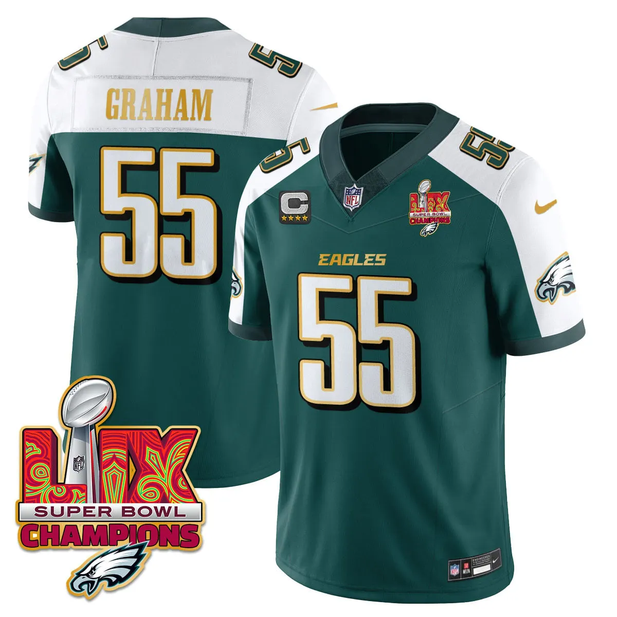 Philadelphia Eagles Nike Gold Trim Super Bowl LIX Champions Vapor Limited Stitched Jersey - Kelly Green - Image 49