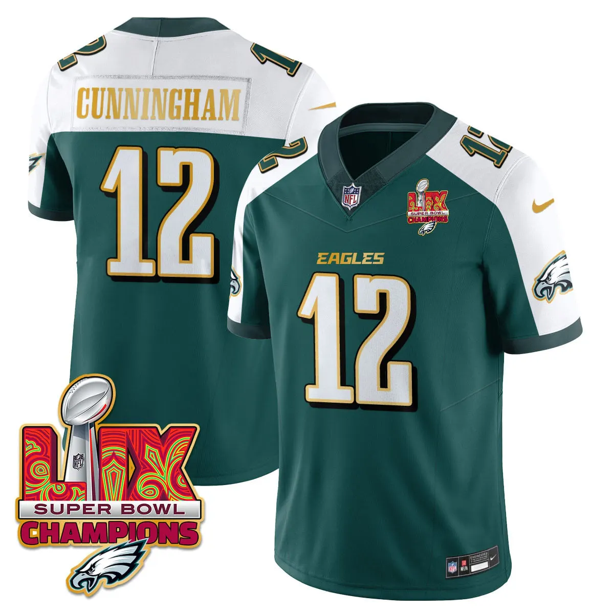 Philadelphia Eagles Nike Gold Trim Super Bowl LIX Champions Vapor Limited Stitched Jersey - Kelly Green - Image 52