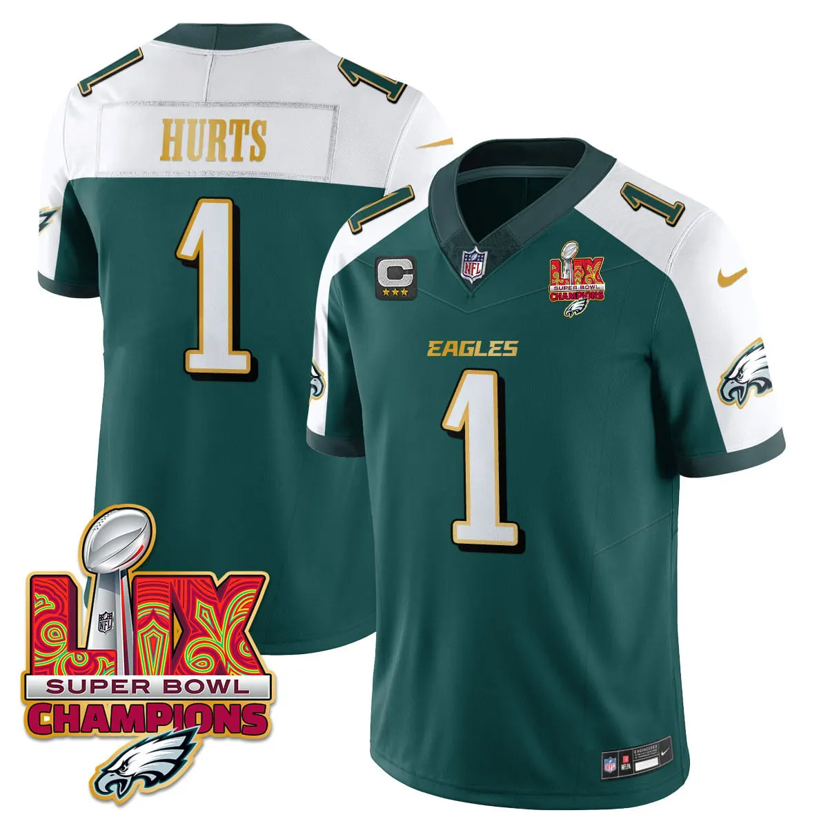 Philadelphia Eagles Nike Gold Trim Super Bowl LIX Champions Vapor Limited Stitched Jersey - Kelly Green - Image 53
