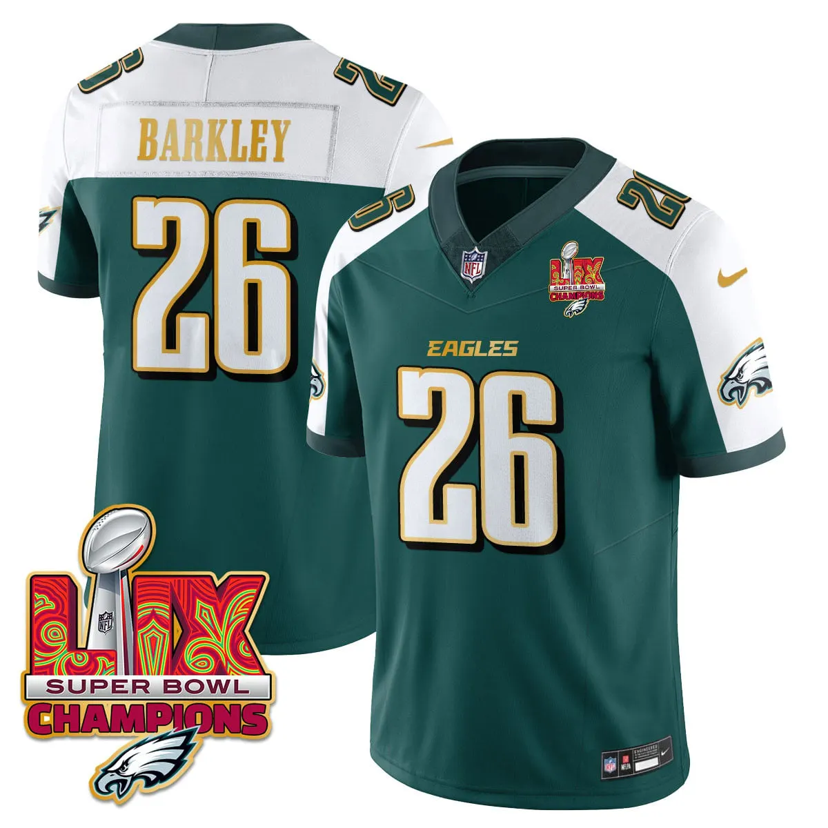 Philadelphia Eagles Nike Gold Trim Super Bowl LIX Champions Vapor Limited Stitched Jersey - Kelly Green - Image 51