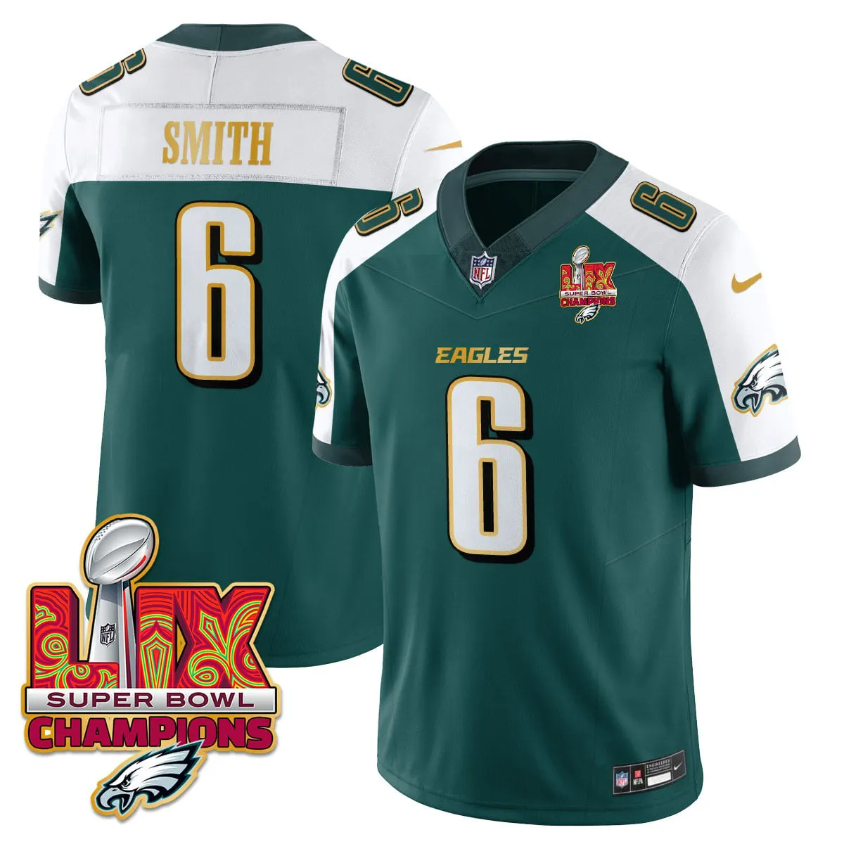 Philadelphia Eagles Nike Gold Trim Super Bowl LIX Champions Vapor Limited Stitched Jersey - Kelly Green - Image 54