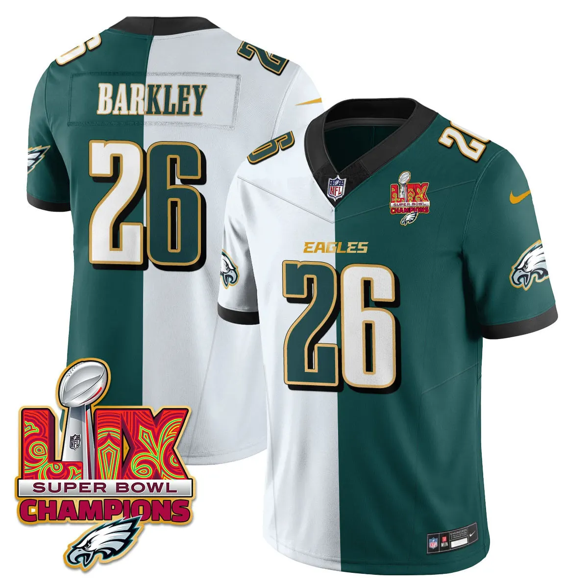 Philadelphia Eagles Nike Gold Trim Super Bowl LIX Champions Vapor Limited Stitched Jersey - Kelly Green - Image 55