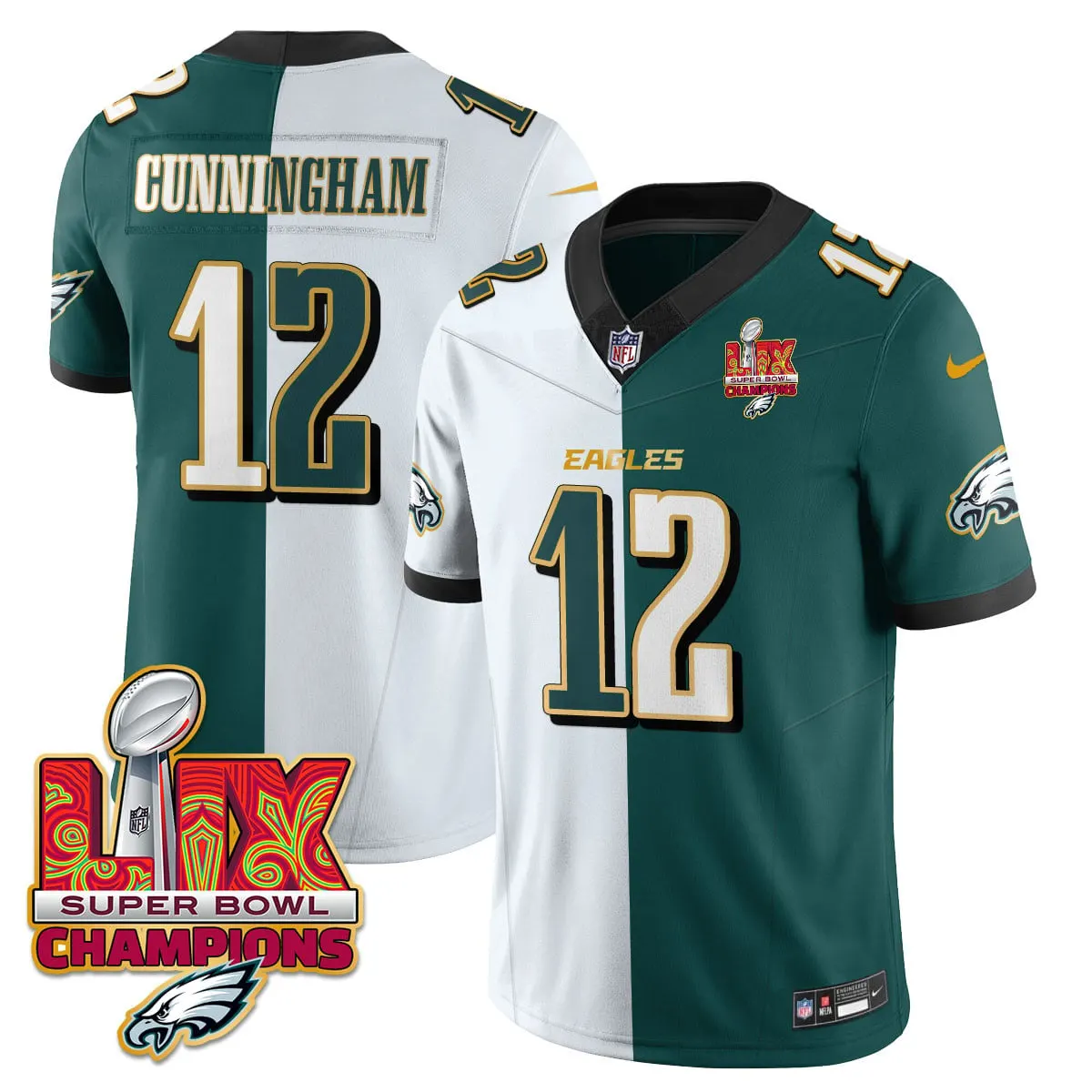 Philadelphia Eagles Nike Gold Trim Super Bowl LIX Champions Vapor Limited Stitched Jersey - Kelly Green - Image 56