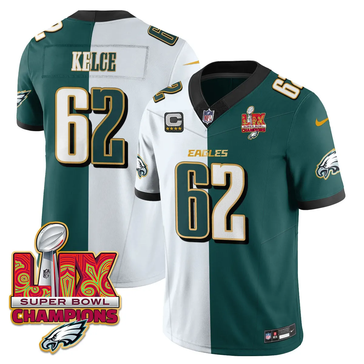 Philadelphia Eagles Nike Gold Trim Super Bowl LIX Champions Vapor Limited Stitched Jersey - Kelly Green - Image 59