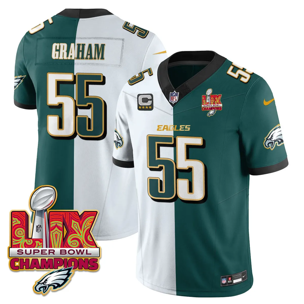 Philadelphia Eagles Nike Gold Trim Super Bowl LIX Champions Vapor Limited Stitched Jersey - Kelly Green - Image 57