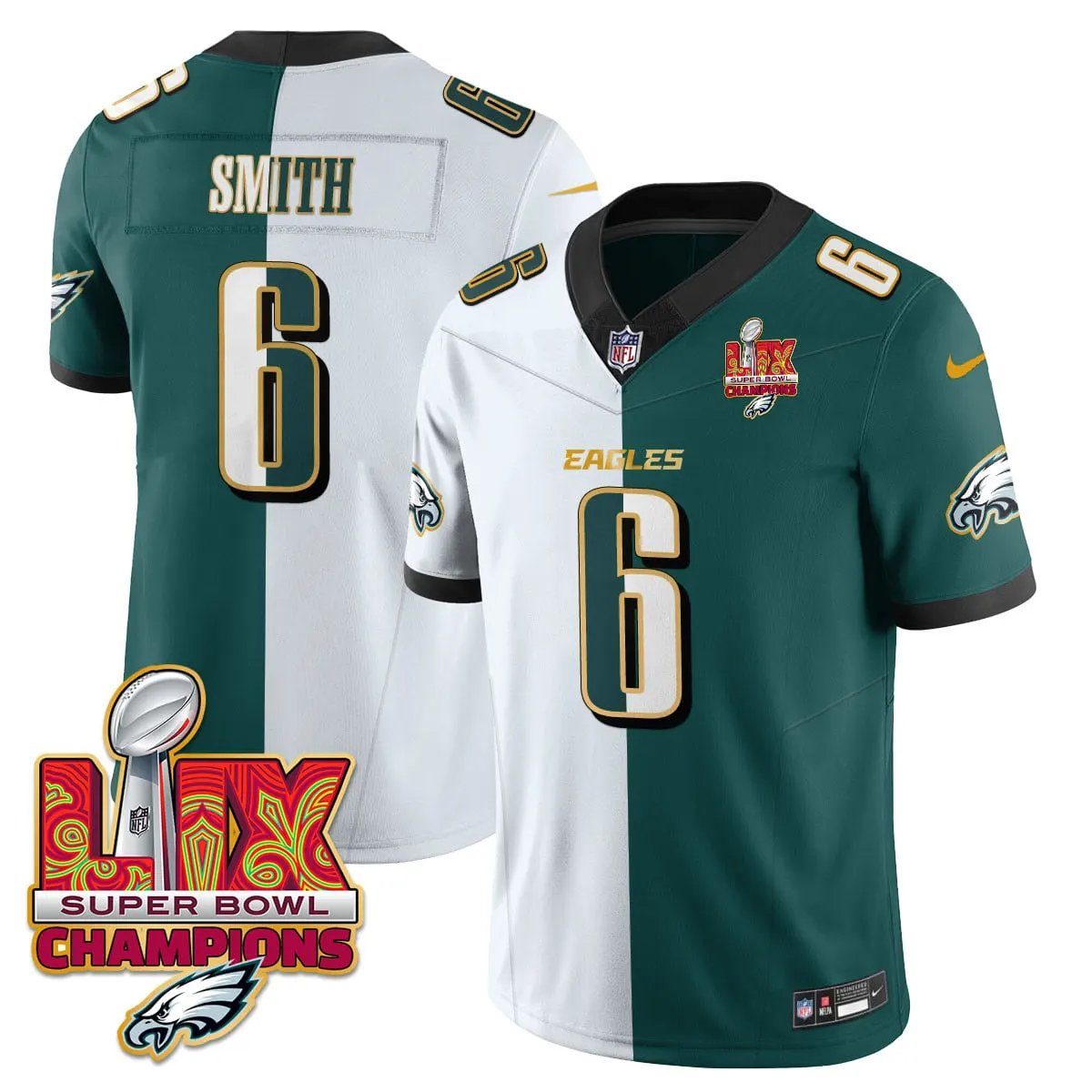 Philadelphia Eagles Nike Gold Trim Super Bowl LIX Champions Vapor Limited Stitched Jersey - Kelly Green - Image 60