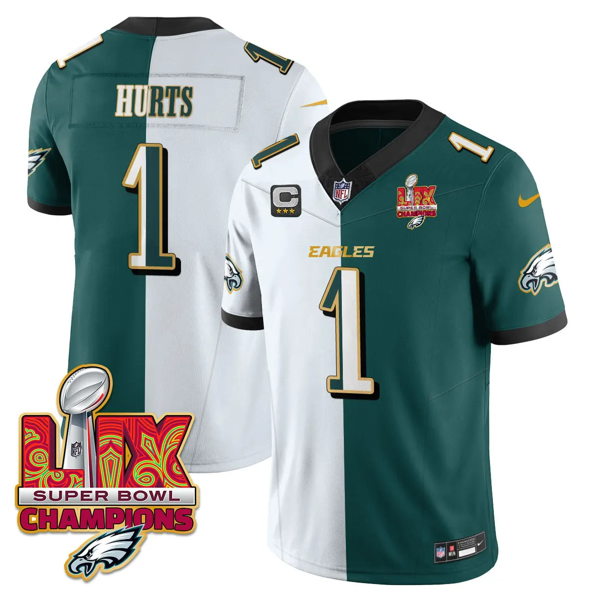 Philadelphia Eagles Nike Gold Trim Super Bowl LIX Champions Vapor Limited Stitched Jersey - Kelly Green - Image 58
