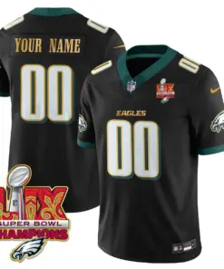 Alternative view of Philadelphia Eagles Nike Gold Trim Super Bowl LIX Champions Vapor Custom Limited Stitched Jersey - Black