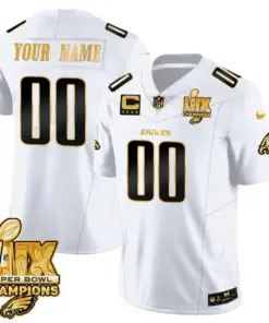 Philadelphia Eagles Nike Gold Trim Super Bowl LIX Champions Vapor Custom Limited Stitched Jersey - Black - Image 9
