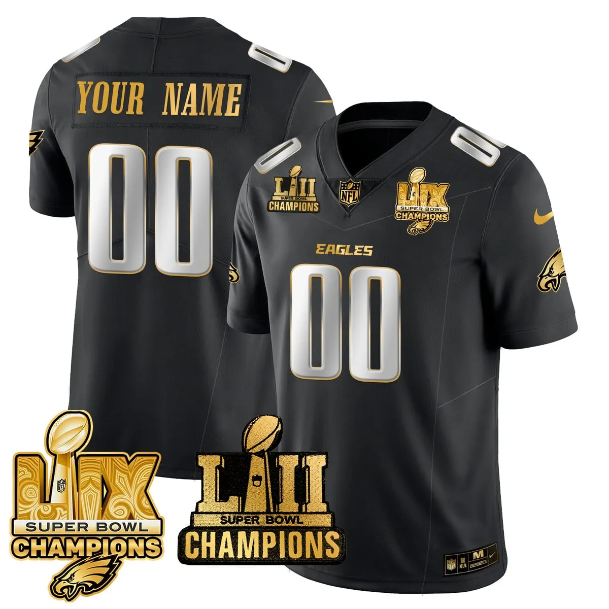 Philadelphia Eagles Nike LII-LIX Super Bowl Champions Vapor Custom Limited Stitched Jersey - LIX Limited Jersey All - Black - Image 10